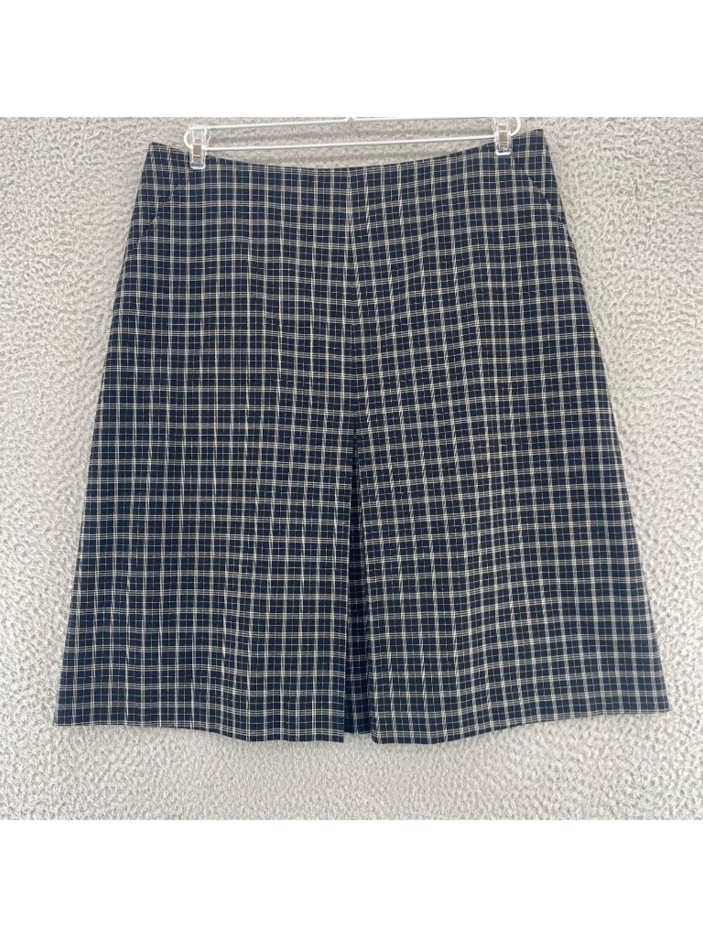 Kasper Skirt Womens 14 Black Plaid Front Pleat Knee Length Pockets Career Office